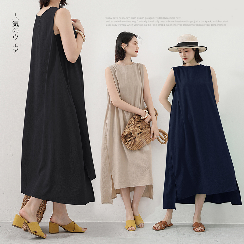 韓系高質感涼感寬鬆棉麻文青層次感洋裝 4色 棉麻連身裙 棉麻連衣裙