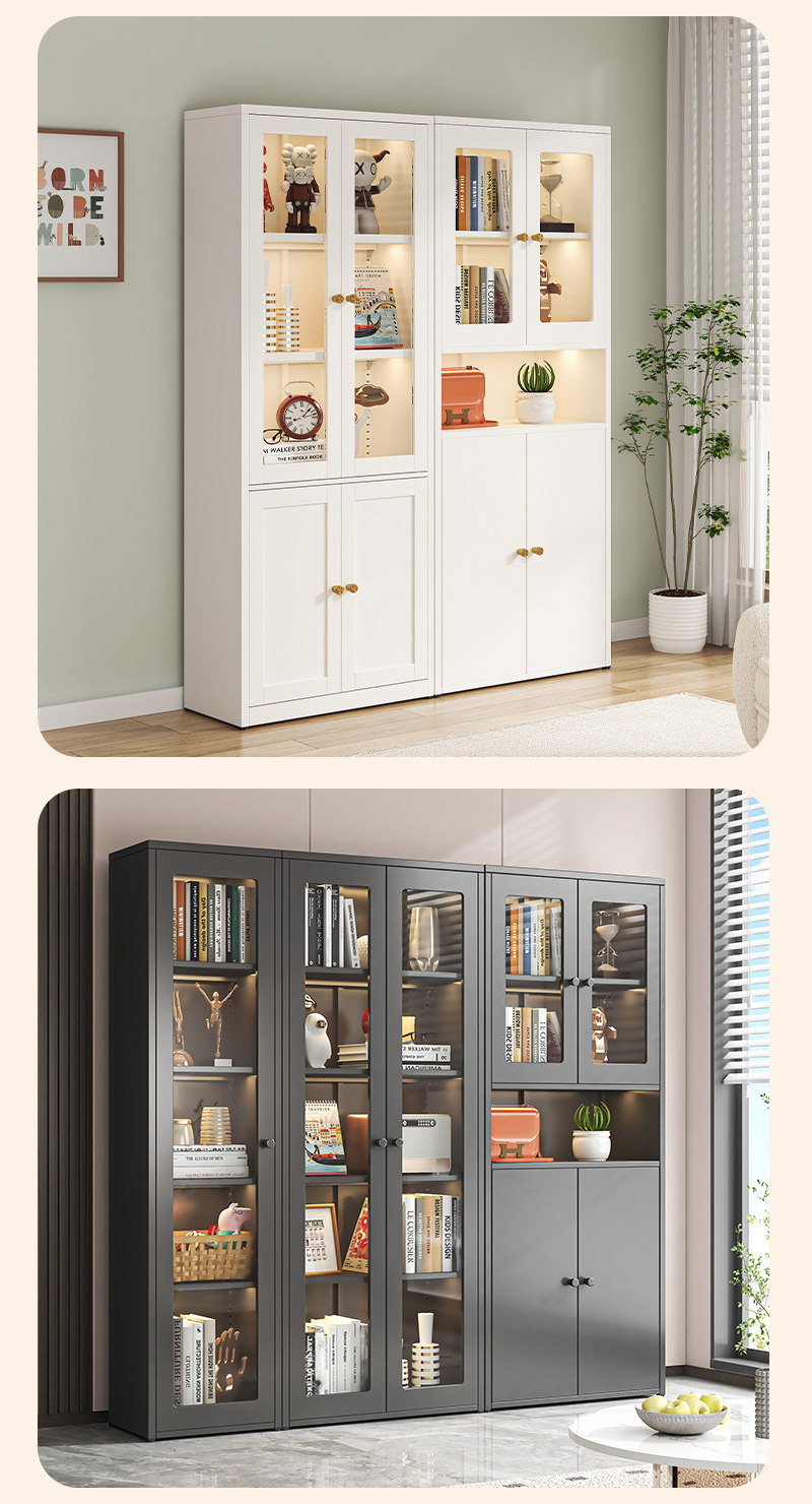 全碳鋼超耐重現代簡約收納櫃展示櫃書櫃 鐵藝收納櫃 儲物櫃 鋼化玻璃櫃門