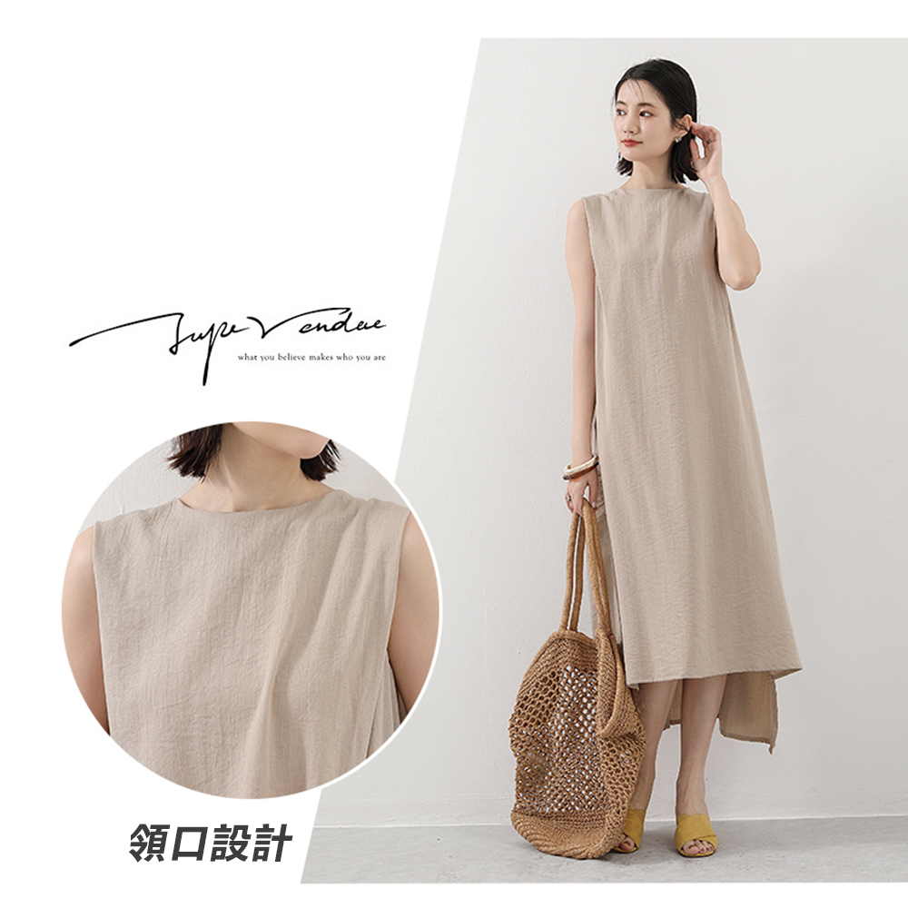 韓系高質感涼感寬鬆棉麻文青層次感洋裝 4色 棉麻連身裙 棉麻連衣裙