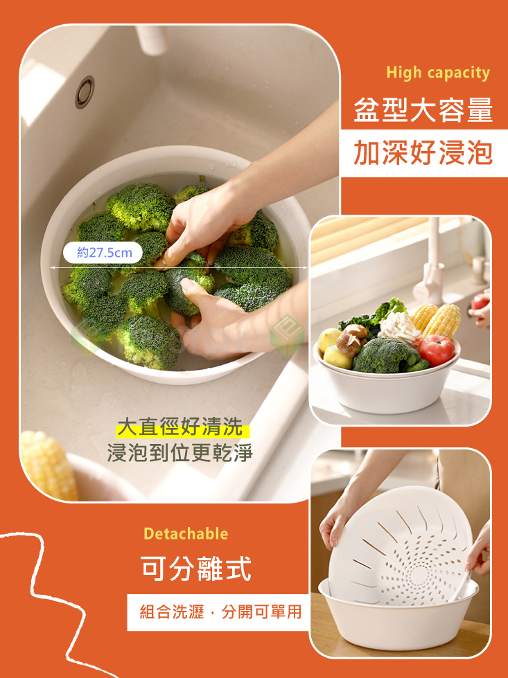 【FaSoLa】多用途二合一雙層瀝水籃