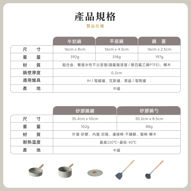 【FUJI-GRACE】雙層不沾鍋16cm 牛奶鍋 平底鍋 鍋蓋 鍋鏟 湯勺