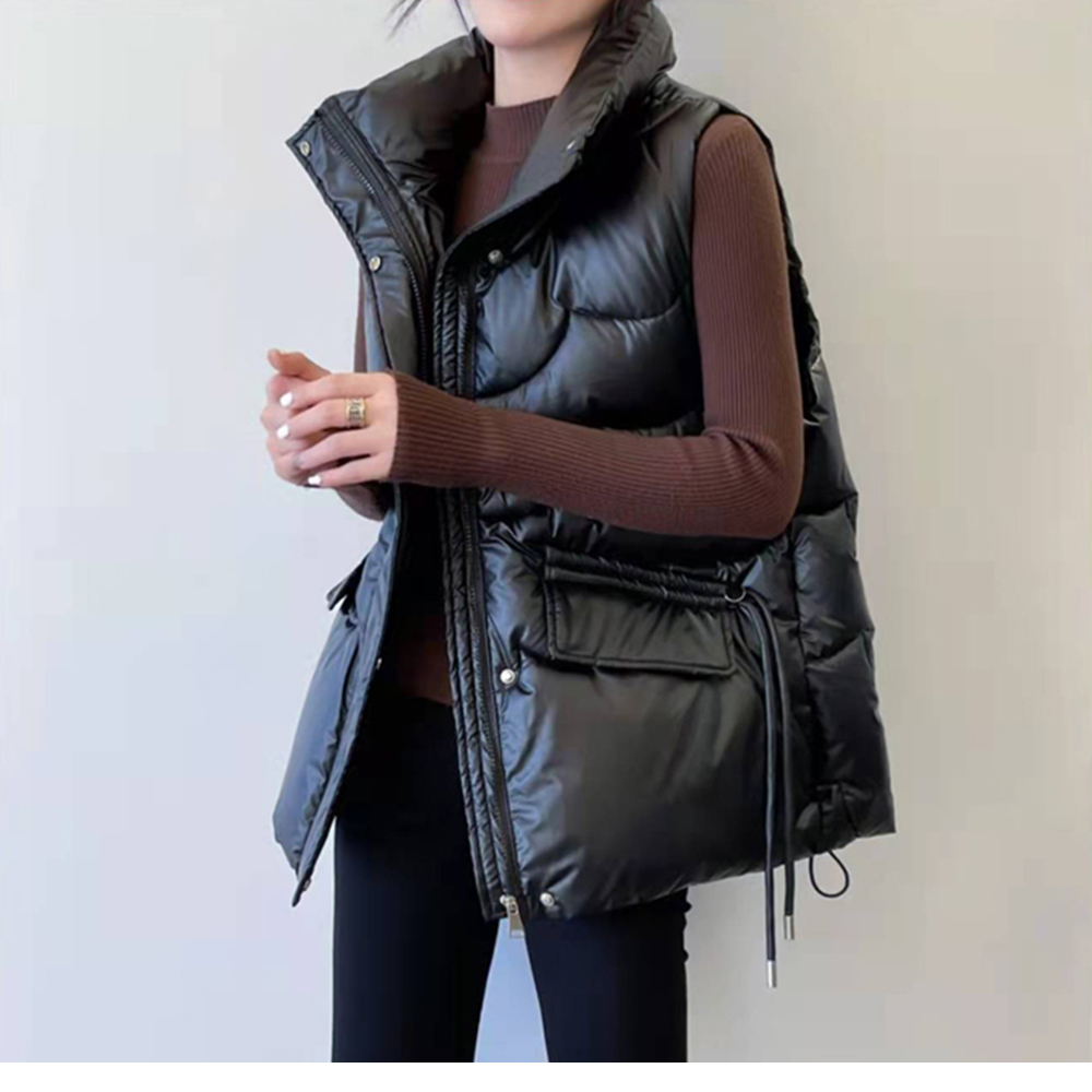 韓版加厚保暖珠光羽絨棉背心 M-2XL 禦寒保暖