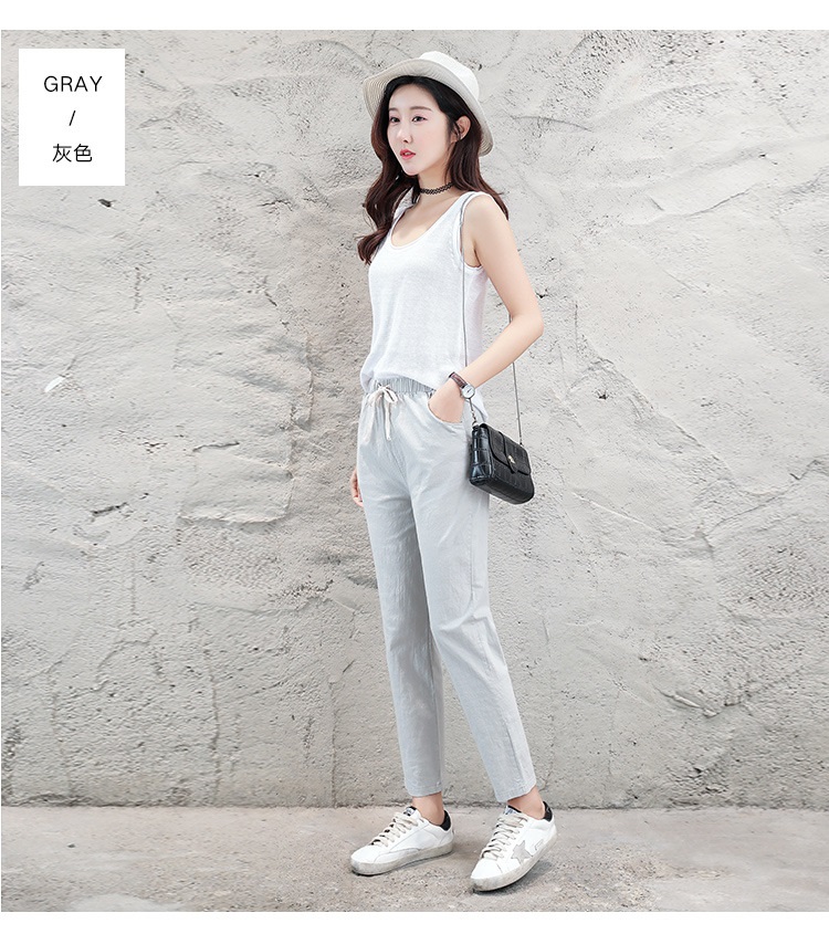 高腰顯瘦寬鬆亞麻九分哈倫休閒褲 女褲 多色任選 M-2XL