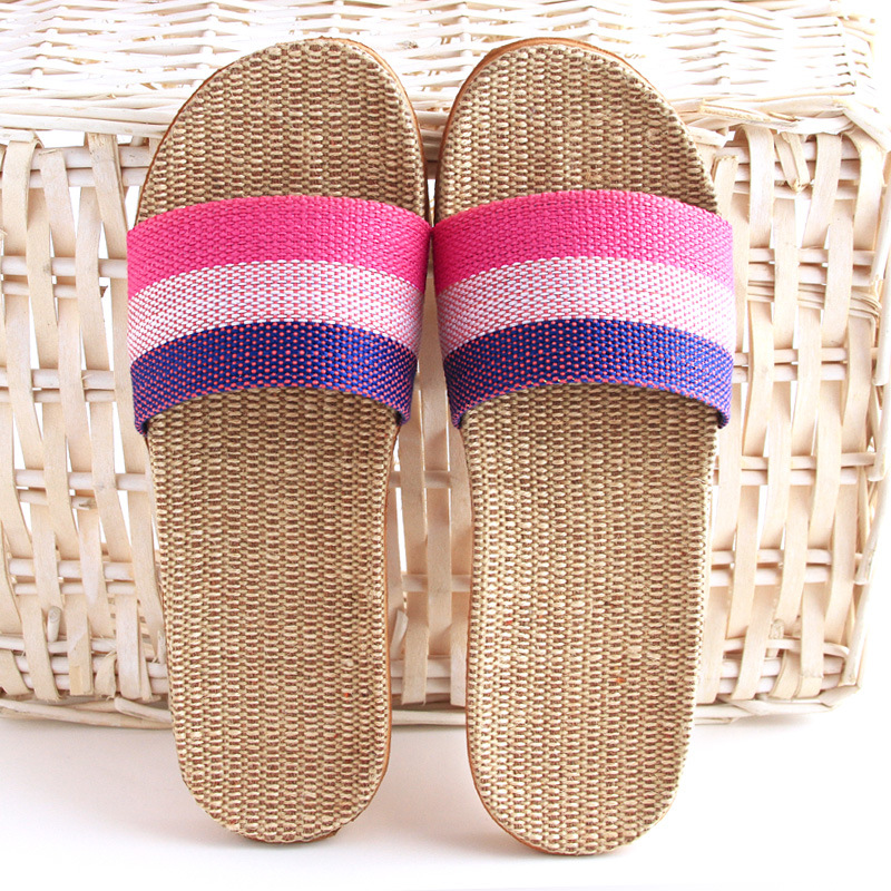 日式防滑亞麻條紋透氣拖鞋 室內拖鞋