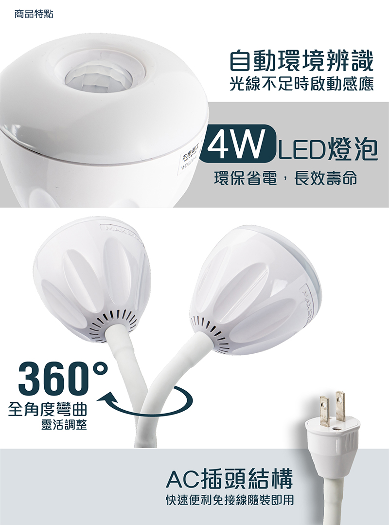 AC插頭式一把照LED感應燈