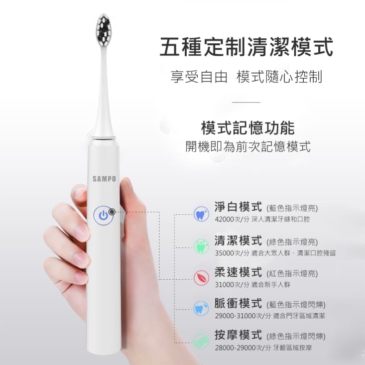 【SAMPO聲寶】五段式音波震動牙刷 TB-Z1906L