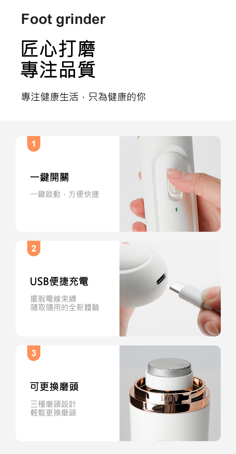 【三種超合金磨頭】電動磨腳機/修足腳皮銼/磨腳皮器(合金磨頭)