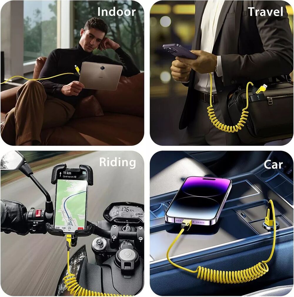 65W機械彈簧四合一充電傳輸線 USB/Lightning/Type-C