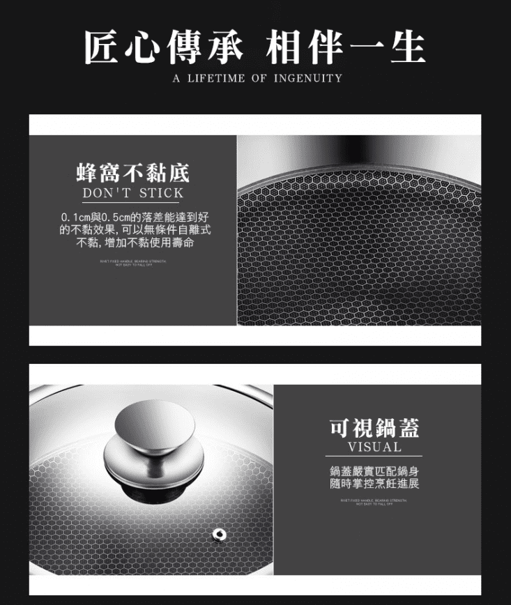德國熱銷曜黑蜂窩紋不沾平底鍋炒鍋