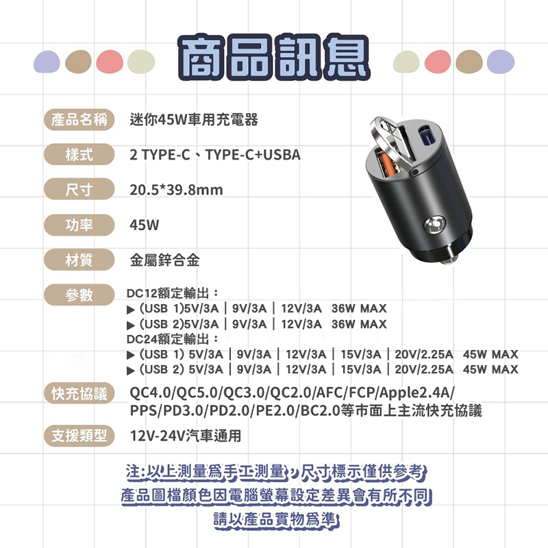 迷你45W車用充電器