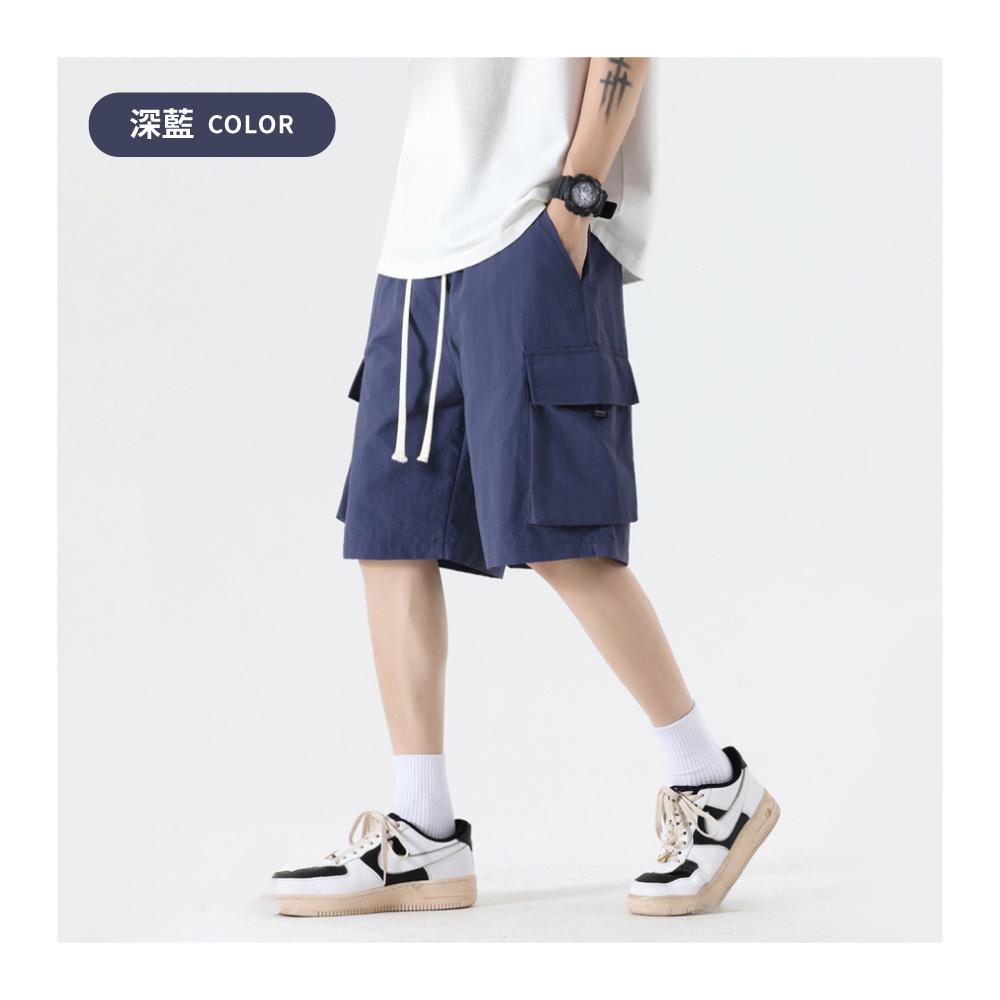 日系戶外百搭多口袋抽繩工裝短褲-4色可選 XL-3XL