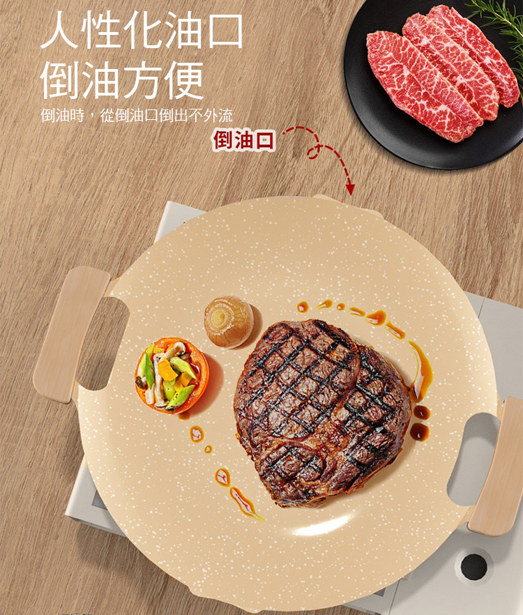 多功能便攜輕薄圓形不沾燒烤盤/烤肉盤36cm 一體成形 適用卡式爐、電磁爐、直火