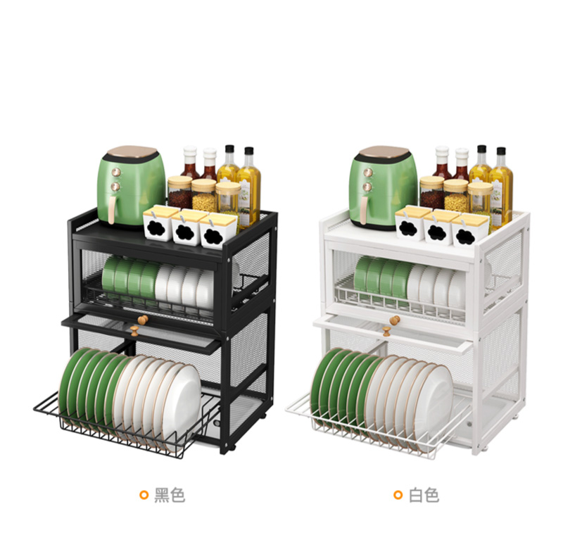 【慢慢家居】上掀門防塵大容量可抽拉碗盤櫃瀝水架 碗盤架