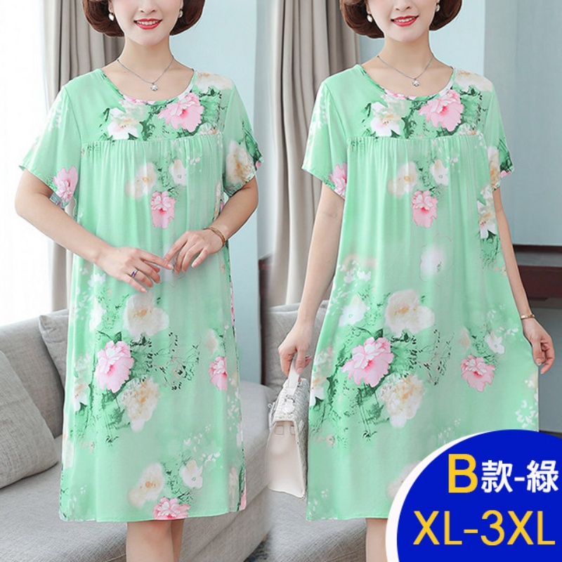 中大尺碼寬鬆優雅進口棉綢印花洋裝多款任選 修身顯瘦 連衣裙 韓國製 涼感冰絲