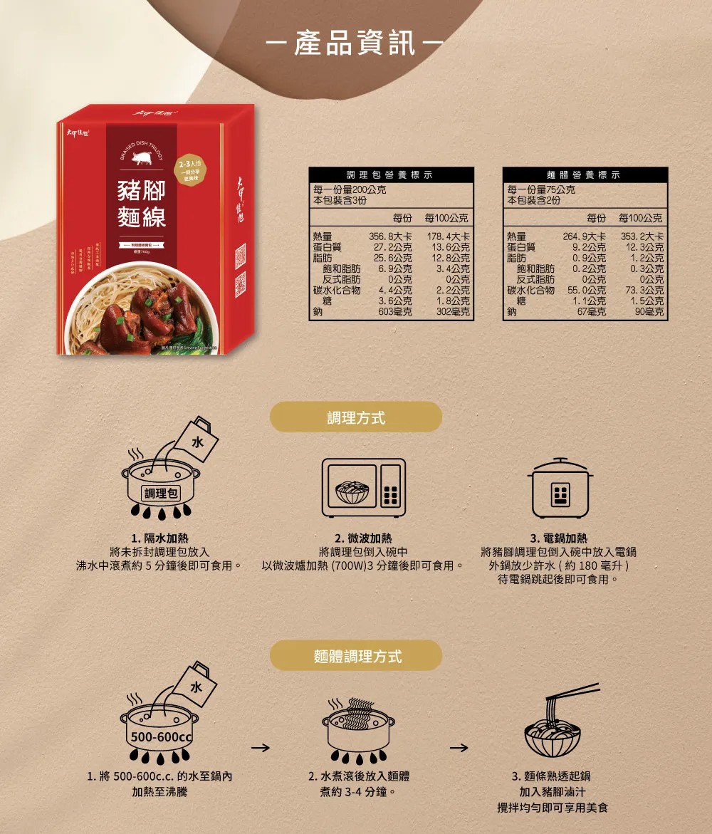 【大甲佳旭】豬腳麵線750g 滷豬腳 燉豬腳 蹄膀 閏月添壽 調理包 料理包