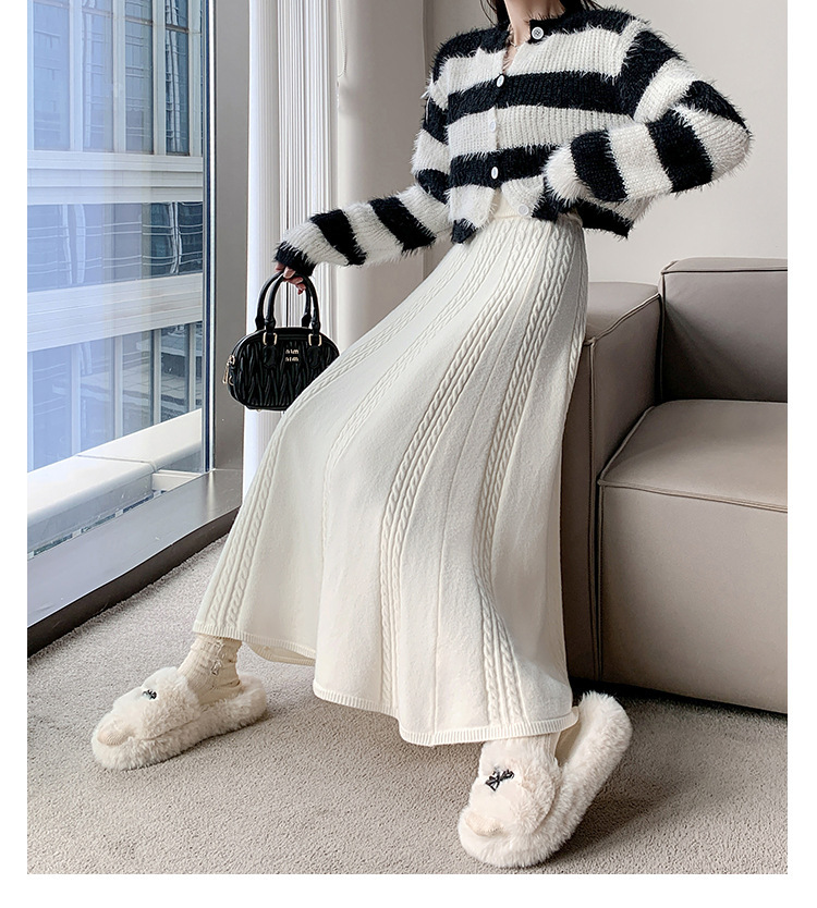 麻花針織毛線半身裙中長款大擺傘裙 (四色任選)