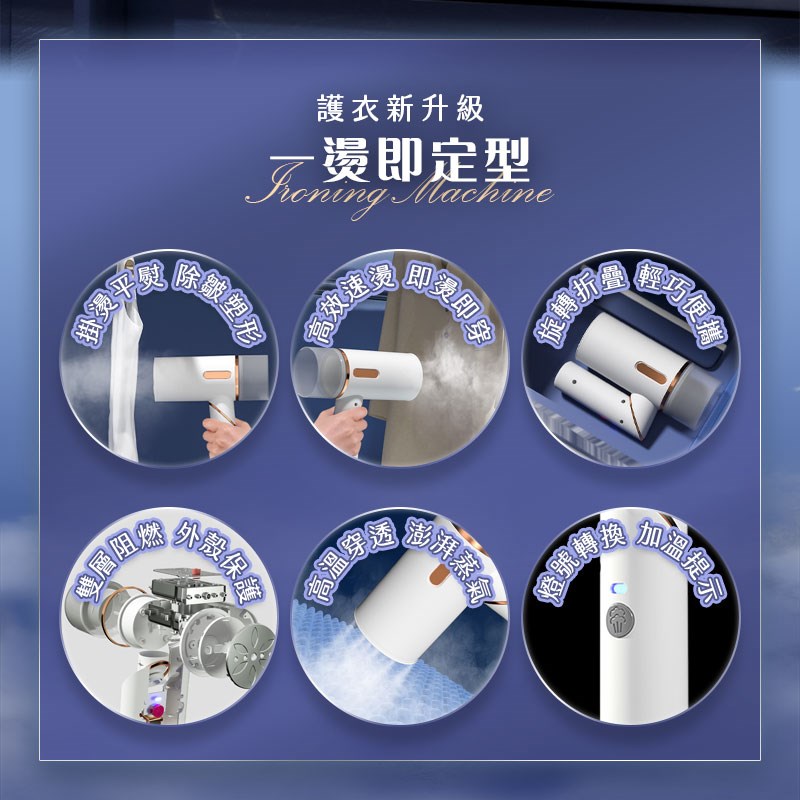 輕奢折疊速熱掛燙機 1400W大蒸氣 附壁掛支架 玫瑰金