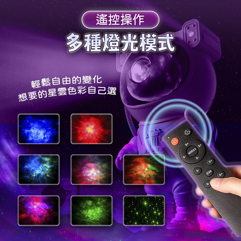 宇航員星空氛圍投影燈(頭部90度可調整 遙控操作 自由定時 交換禮物 氣氛燈)