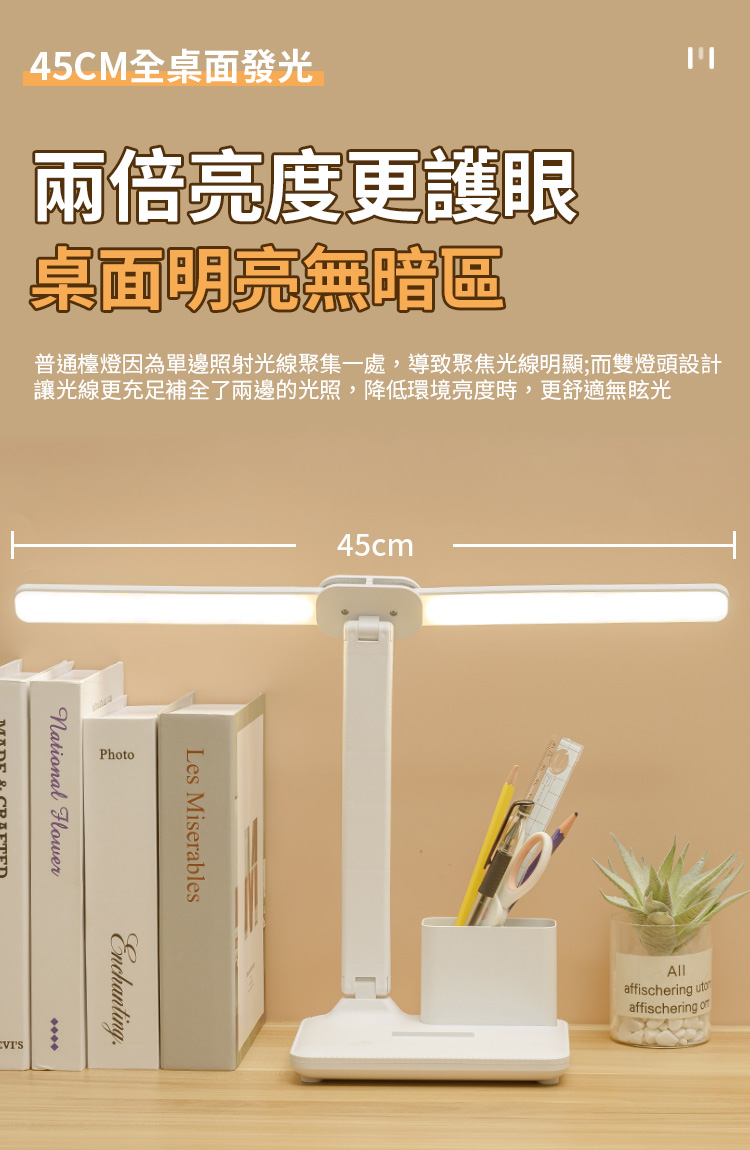 USB雙頭折疊筆筒護眼檯燈 LED燈/閱讀燈/小夜燈