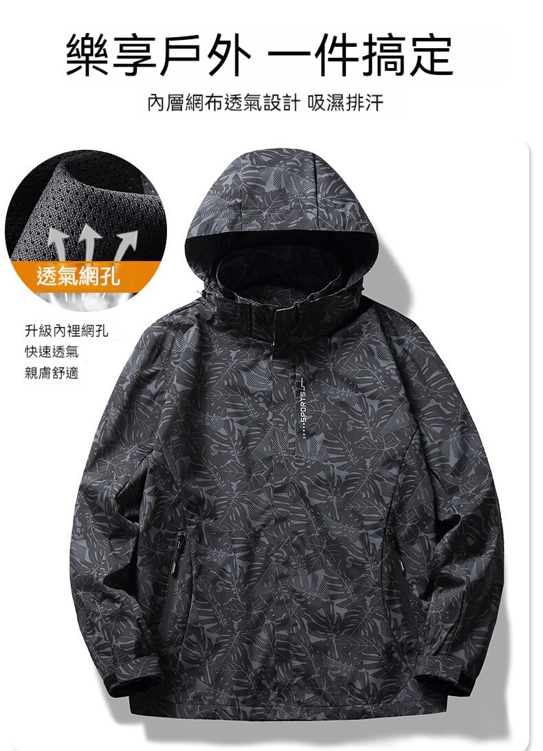 高質感機能男女款迷彩秋冬連帽防風保暖衝鋒外套 L-5XL 多色可選