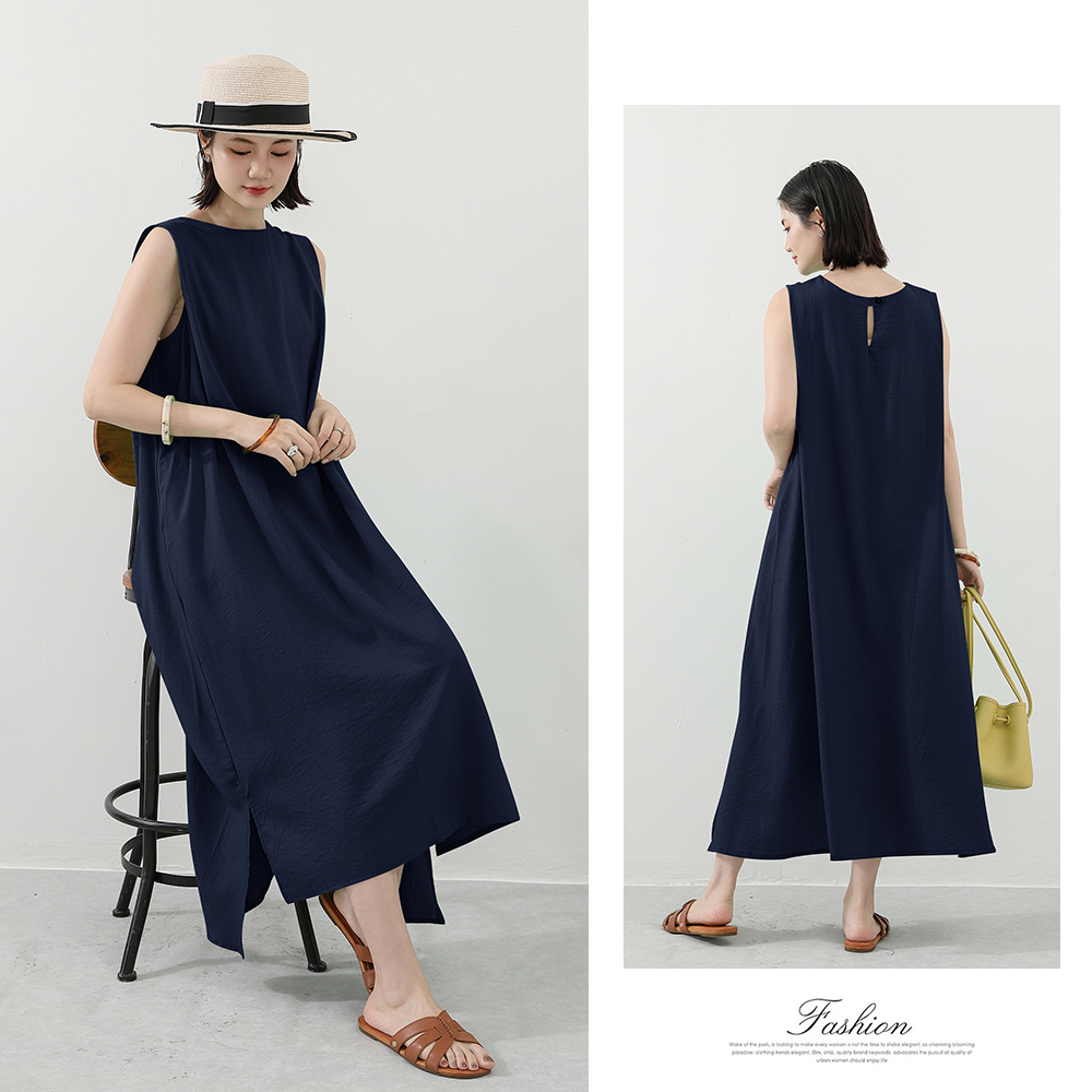 韓系高質感涼感寬鬆棉麻文青層次感洋裝 4色 棉麻連身裙 棉麻連衣裙