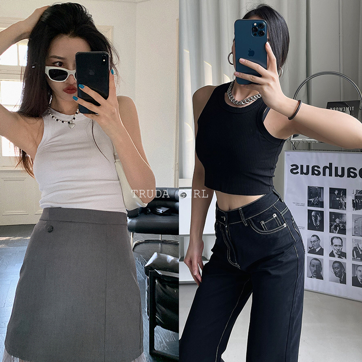 大尺碼S-XL免穿bra胸墊款螺紋削肩背心 可外穿可內搭