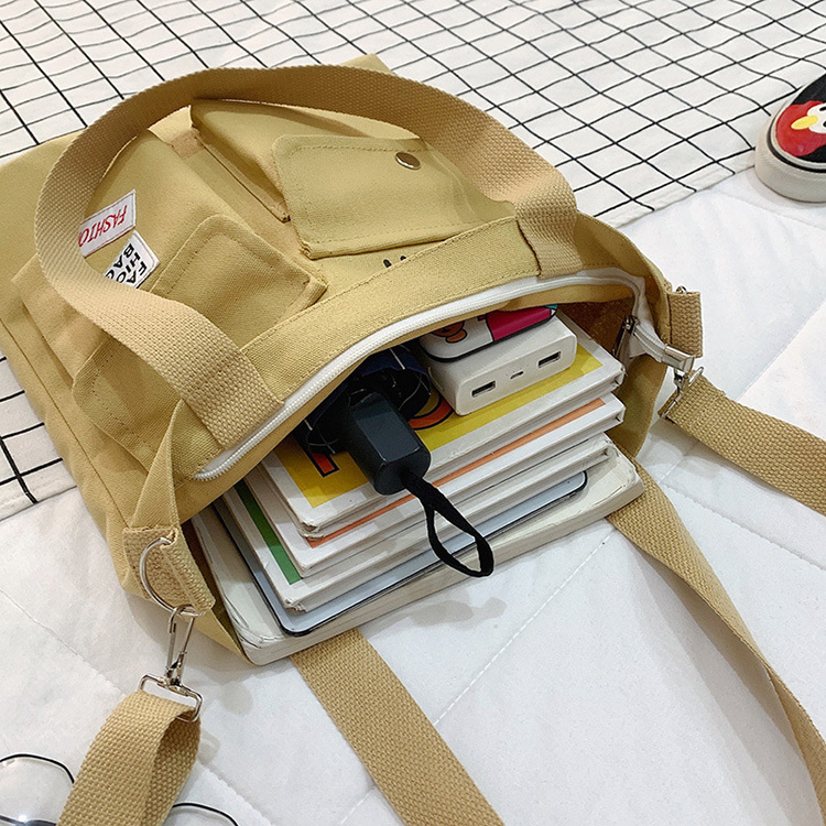 日韓文青風多口袋帆布包