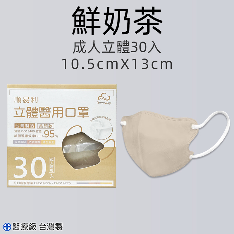 【順易利】3D立體醫療用口罩-美顏成人款(黑/白/奶茶色)任選 質感百搭色
