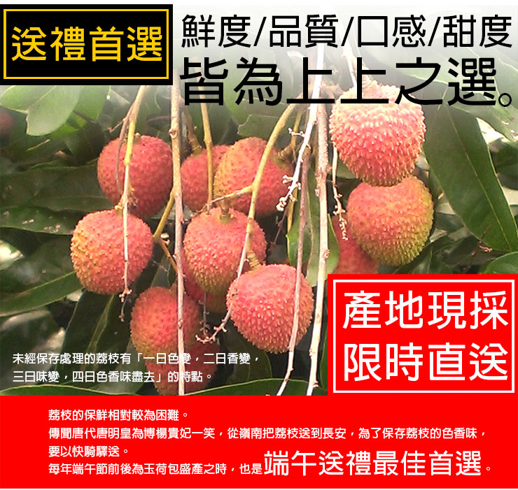 【築地一番鮮】產地直送高雄大樹爆汁剪枝玉荷包荔枝(4斤/盒)