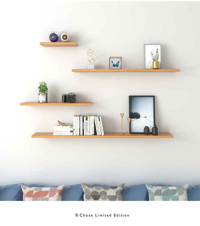 牆上壁掛式一字木板收納置物架 實木白色/原木色/胡桃色