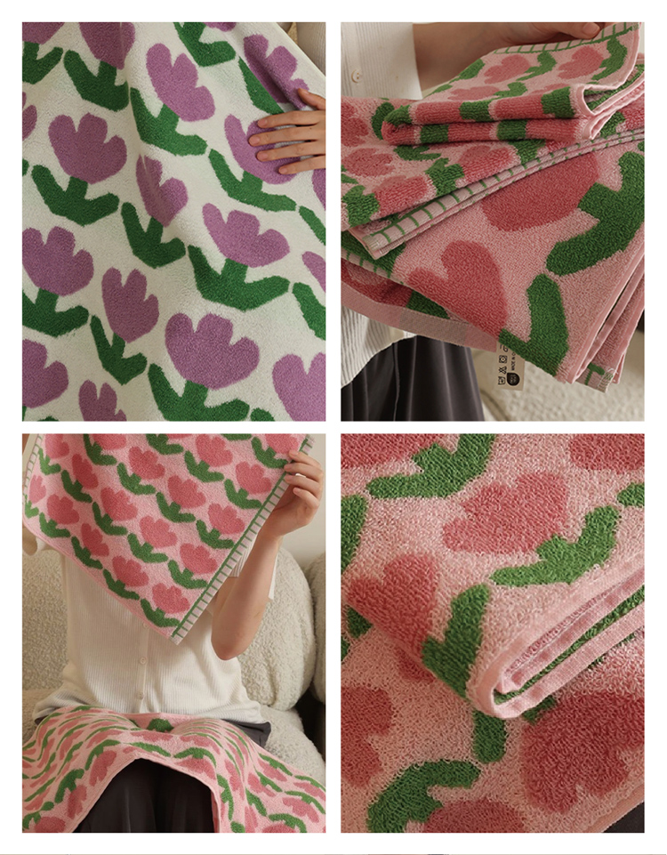 【星紅織品】鬰金香吸水速乾純棉浴巾/毛巾(2色任選)