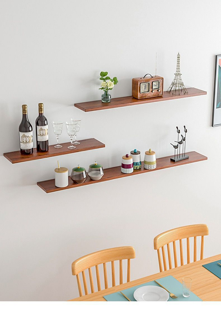 牆上壁掛式一字木板收納置物架 實木白色/原木色/胡桃色