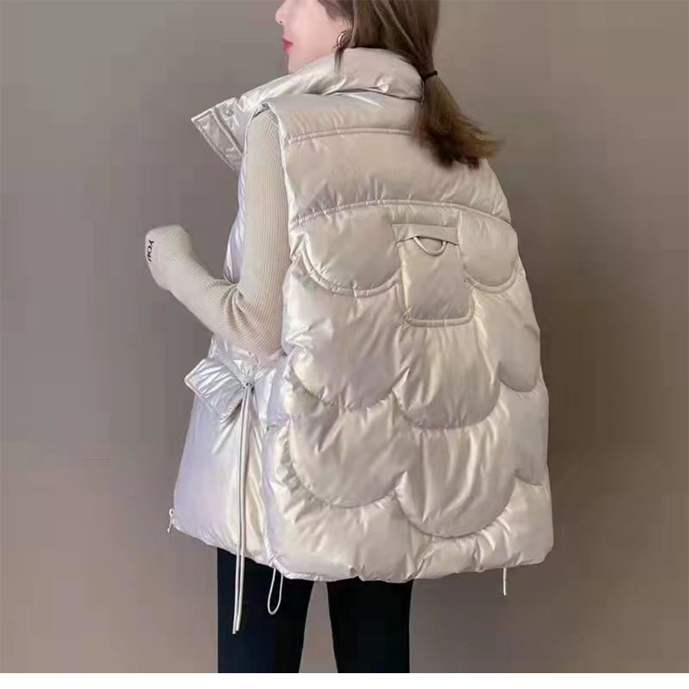 韓版加厚保暖珠光羽絨棉背心 M-2XL 禦寒保暖