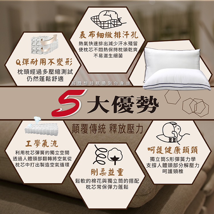 五星級獨立筒抗菌枕