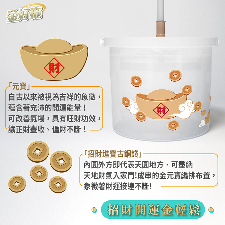 【金好拖】髒水分離拖把組-1拖+1桶+2布-湯鎮瑋老師推薦(開運/拖把/大掃除)