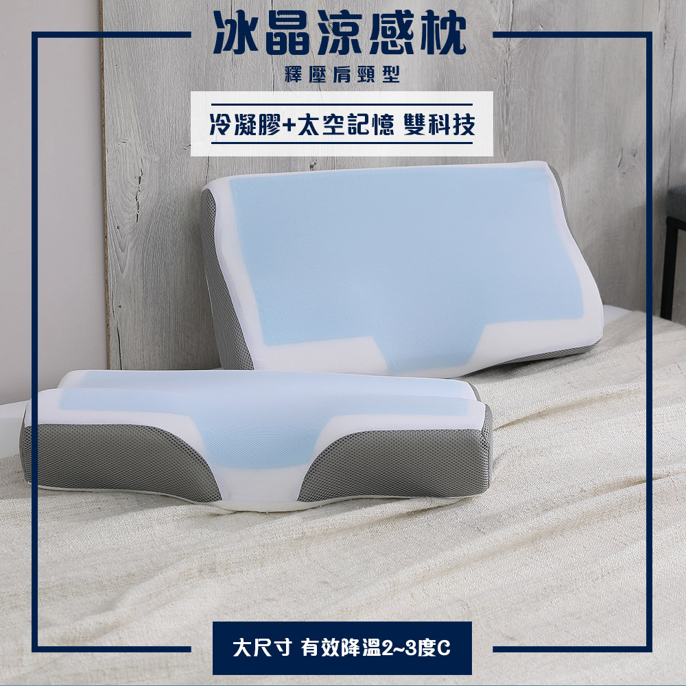 【BEST】冰晶涼感記憶枕 涼感枕頭 贈3M防潑水大和枕套(灰)