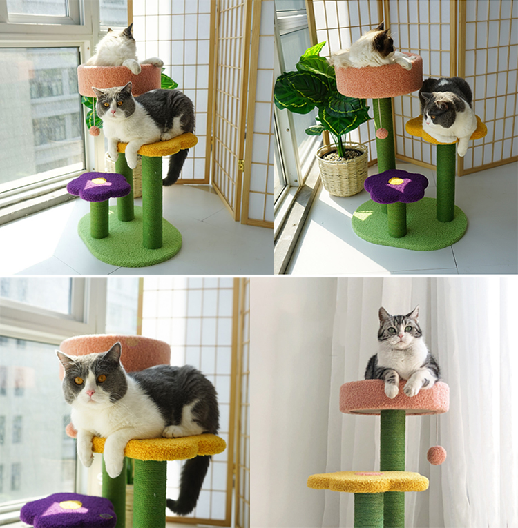 毛絨花朵三層貓爬架
