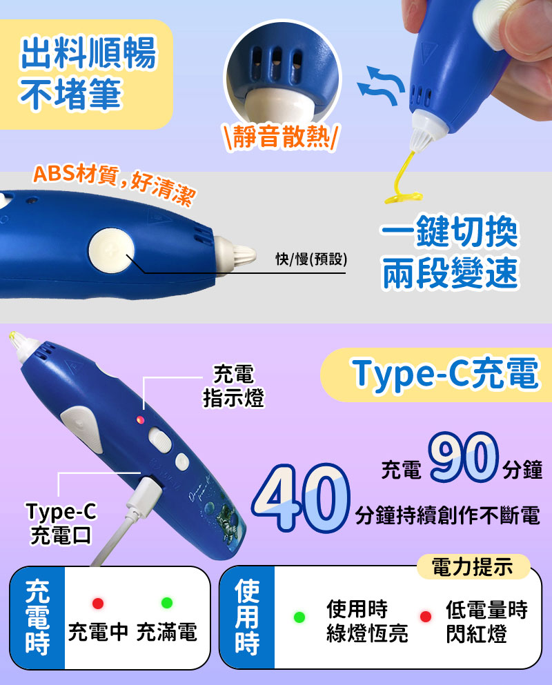 兒童創意塗鴉3D列印筆/專用PCL線材5m/10m