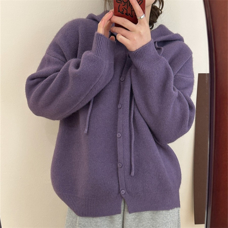 韓版連帽糖果色寬鬆針織毛衣外套 6色 百搭顯瘦