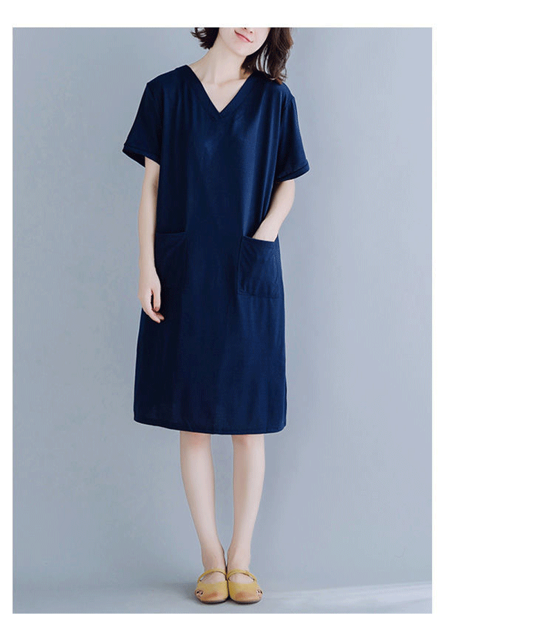 【LANNI 藍尼】現貨 大碼寬鬆V領連衣裙-3色(&/雙11價到)