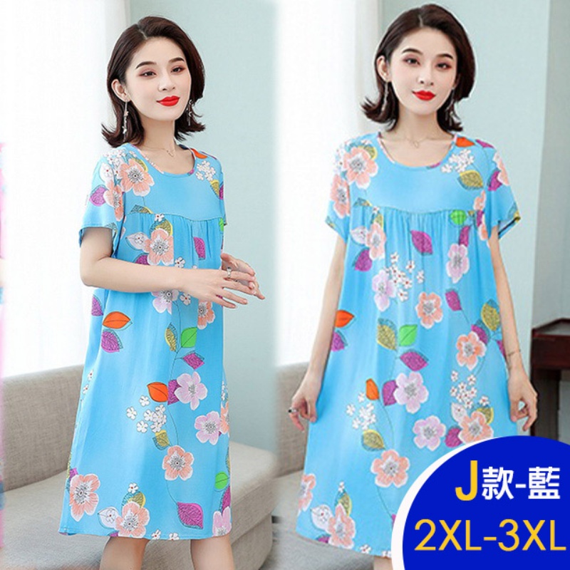 中大尺碼寬鬆優雅進口棉綢印花洋裝多款任選 修身顯瘦 連衣裙 韓國製 涼感冰絲