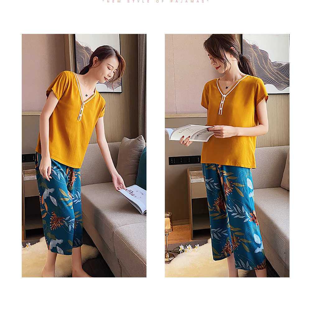 清新典雅V領涼爽花花居家睡衣 家居服 居家服 3色任選