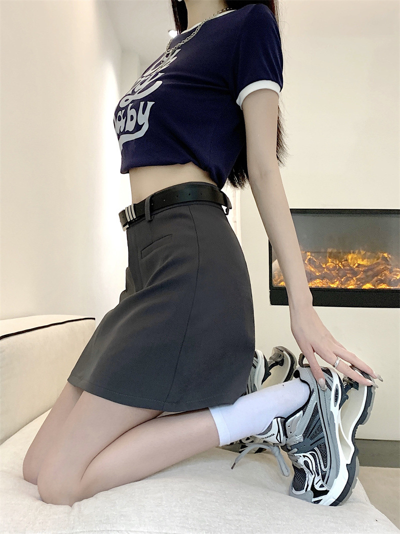 大尺碼防走光修身顯瘦率性高腰西裝裙 M-2XL