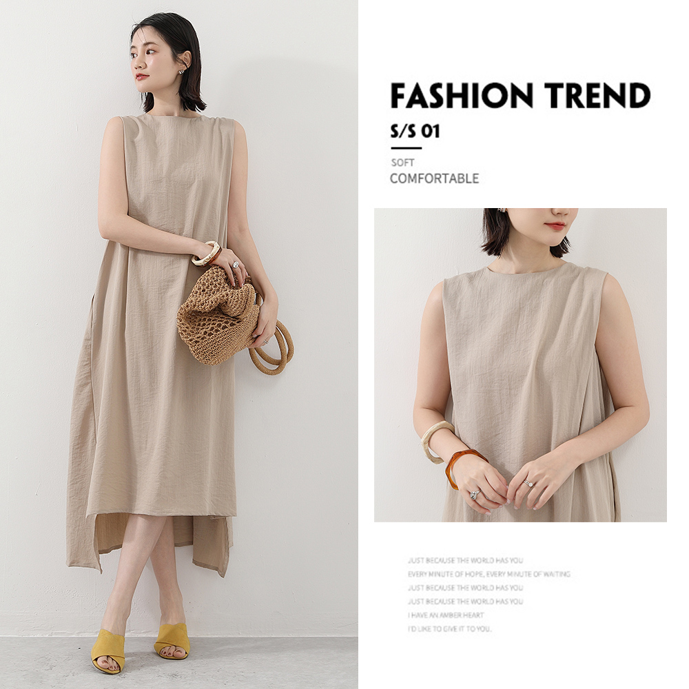 韓系高質感涼感寬鬆棉麻文青層次感洋裝 4色 棉麻連身裙 棉麻連衣裙