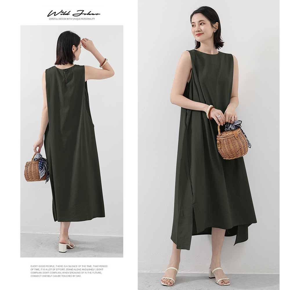 韓系高質感涼感寬鬆棉麻文青層次感洋裝 4色 棉麻連身裙 棉麻連衣裙