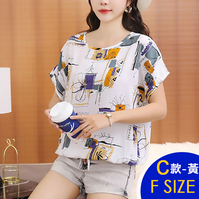 韓國簡約寬鬆顯瘦印花蝙蝠袖雪紡涼爽上衣 短袖上衣 雪紡上衣 棉質上衣 多款多尺寸