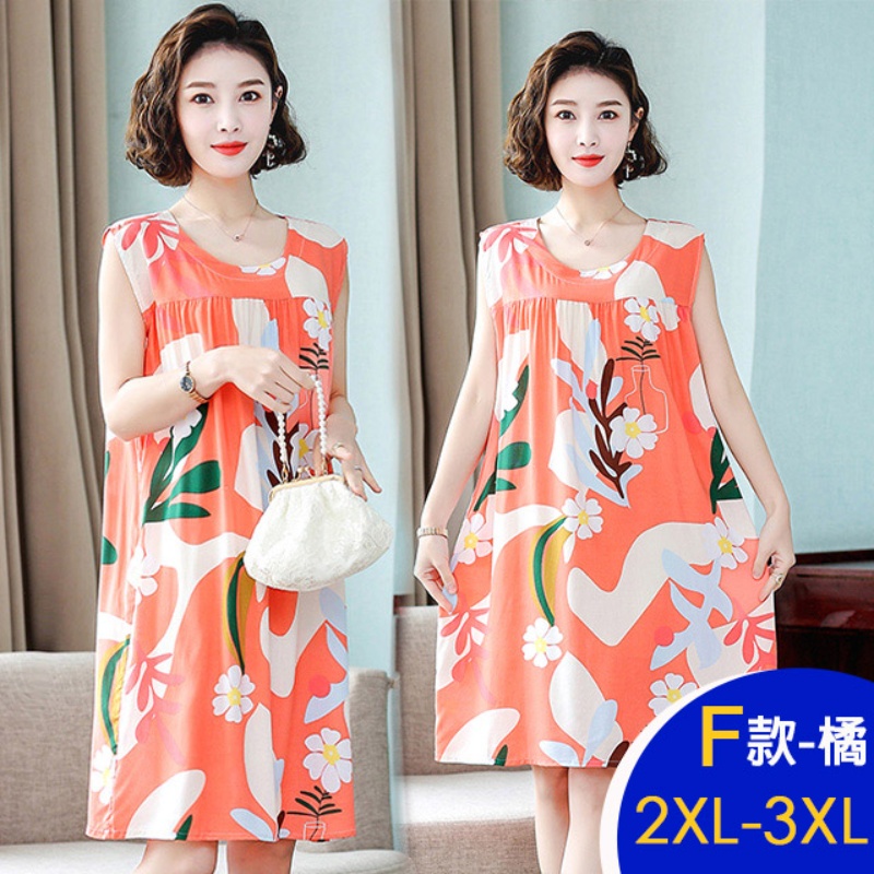 中大尺碼寬鬆優雅進口棉綢印花洋裝多款任選 修身顯瘦 連衣裙 韓國製 涼感冰絲