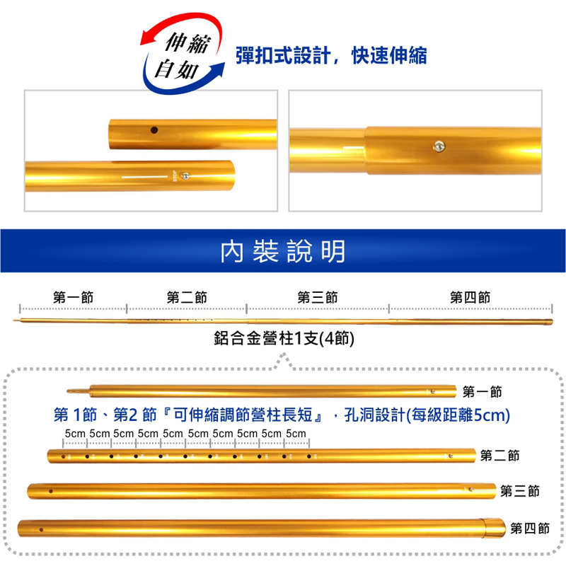 【徒步熊】高品質超強營柱/航太鋁合金6061/告別斷管/營柱界