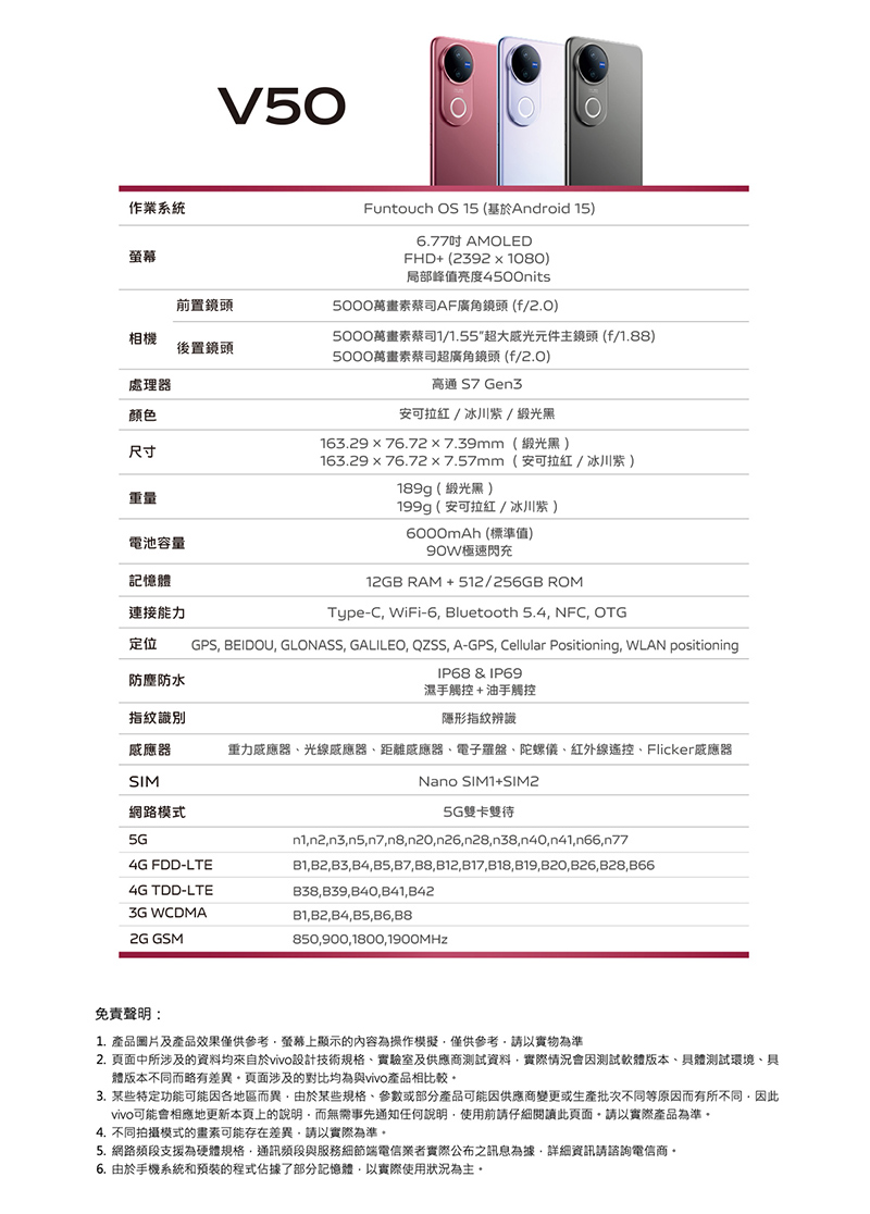 【vivo】V50 6.77吋 5G智慧型手機
