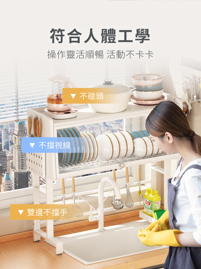 不鏽鋼翻蓋防塵可伸縮水槽碗盤瀝水架